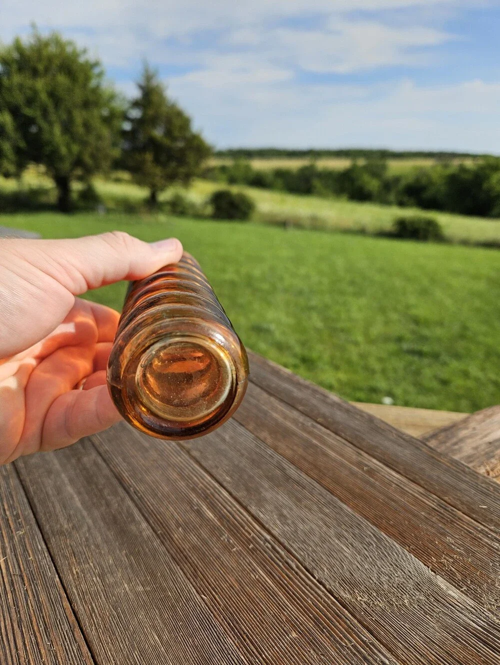Vintage Amber Bubble Glass Bud Vase Mid Century Modern MCM Ribbed Decorative Bot